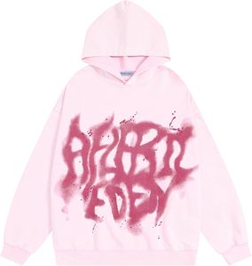 Pink Oversized Hoodie <b>Spray</b> Printed Streetwear Unisex Cotton FRENCH TERRY Regular Fit Front Logo Autumn <b>Style</b> - Product Image 1