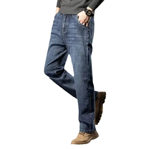 Nuevos Jeans Casuales de Mezclilla Lavada para Hombre, Etiqueta Sea Shear, Elásticos de Moda para Invierno, de Cintura Media, Pierna Recta, de Tela Gruesa, Pantalones Largos, Talla Mediana - Product Image 1