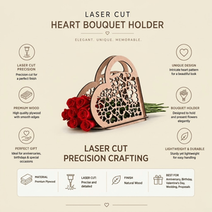Panier-cadeau personnalisé en forme de cœur pour la fête des mères |   Organisateur décoratif en bois découpé au laser pour cadeaux faits main et arrangements floraux - Product Image 3
