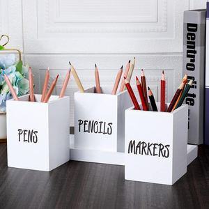 Porte-stylos en bois 4 pièces pour bureau, style ferme, avec plateau en bois, support pour crayons et marqueurs, boîte de rangement moderne pour bureau - Product Image 5