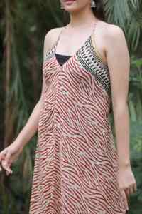 Robe Courte Imprimée à la Main Indienne pour Femme, Robe d'Été Décontractée en Coton, Style Bohème, Robe Longue à Taille Naturelle en Tissu - Product Image 2