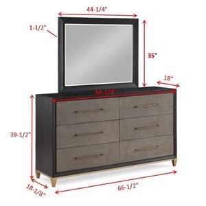 Commode contemporaine en bois à six tiroirs, finition bois foncé, quincaillerie dorée brossée, pieds effilés - Product Image 5
