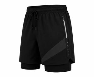 Shorts de sport pour hommes tendance, beiges, à séchage rapide, taille mi-haute, avec braguette zippée, poches décontractées, blocs de couleur, en tissu tissé, imperméables et écologiques - Product Image 2