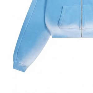 Sweat-shirt à capuche zippé court pour femme, bleu clair, en molleton, à manches longues, avec logo personnalisé de haute qualité, pour tenue décontractée d'automne - Product Image 5