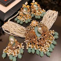 Parures de bijoux pour femmes de haute qualité en gros, collection de bijoux de mariée et de soirée pour femmes, en acier inoxydable Kundan, 5 pièces