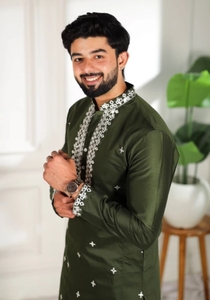 Ensemble Kurta Pyjama en Soie Pure Brodé KV pour Homme, 380g, avec Broderie Fil Métallique, Tenue Traditionnelle pour Mariage et Fêtes - Product Image 2