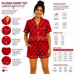 Cosh International Custom Logo Sorority Sisterhood Red <b>Black</b> Character Print 2-Piece Short Sleeve <b>Pajamas</b> <b>Set</b> Soft Woven Casual - Product Image 6