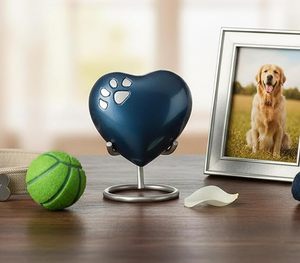 Heart-Shaped Pet Urn for <b>Dogs</b> Blue Polyresin Modern Design Durable Cremation Keepsake Memorial - Product Image 5