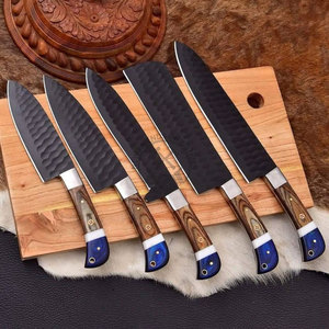 New Brand Custom Handmade J2 Steel Powder Coated <b>Sharp</b> Hammered Blade 5-Piece Ambidextrous Professional Kitchen Chef <b>Knife</b> <b>Set</b> - Product Image 1