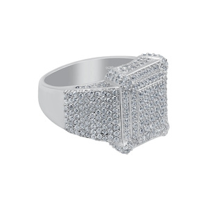 Cut Prong Engagement Wedding <b>Ring</b> Unisex Hiphop Style Rhodium Plated 925 Sterling <b>Silver</b> Cluster Party Gift <b>Ring</b> for Women <b>Men</b> - Product Image 2