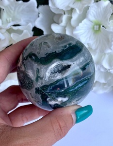 Pierre de guérison naturelle Reiki, mousse, Agate, cristal, sphère, Agate aquatique, boule de pierres précieuses pour la décoration, Exis Crystal export - Product Image 6
