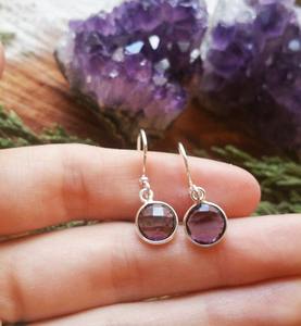 Boucles d'oreilles pendantes délicates en améthyste, pierre de naissance de février, bijoux en argent sterling 925, cadeau pour femme - Product Image 2