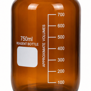 Botellas de Laboratorio de Vidrio Ámbar con Tapas de Rosca Azules, 250ml, 500ml, 750ml, 1000ml, 2000ml, Volúmenes Graduados, Forma Redonda - Product Image 4