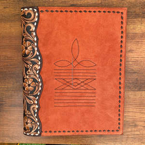 2024 <b>Hand</b> Tooled Suede Leather Cowboy Stitch Large Portfolio Folder Floral A4 Multifunction Document <b>File</b> Binder - Product Image 2