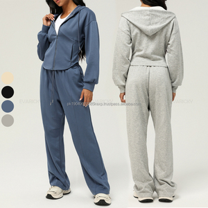 Pantalon droit à jambes larges 2Pcs Tracksuit Long Sleeve Zip up Hoodie Sweatshirt Outdoor Running Fitness - Product Image 1