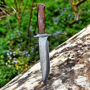 Couteau Bowie Drop Point en acier Damas pur de 13 pouces, fait main, de qualité industrielle, avec manche en bois - Product Image 5