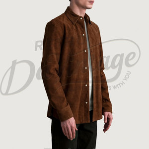 Blouson de motard classique en cuir marron pour homme, en véritable peau de mouton, avec ceinture double, fermeture éclair croisée et épaulettes - Product Image 4