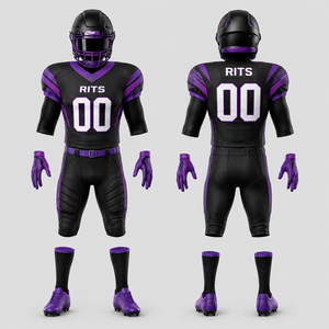 RITS American Football Uniform Set Black Purple Sublimated Jersey Pants <b>Gloves</b> Cleats Men Adult All Seasons Fitted <b>Moisture</b> Wick - Product Image 1