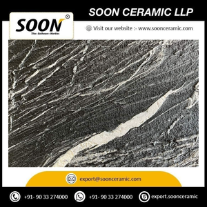 Grande dalle de marbre hydrofroissé noir magnétique en calcite, polie, pour panneau mural contemporain de salon - Product Image 2
