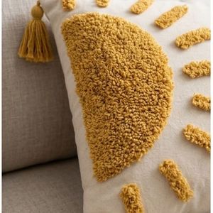 Sun Embroidery <b>Throw</b> Pillow Square Bohemian Style Decorative Cushion with Tassels Yellow and <b>White</b> Cotton Cover For Bulk Supply - Product Image 6