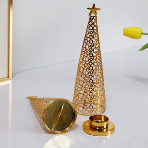 Luxurious Golden Metal Christmas <b>Tree</b> Candle Holder Set Hollow Out Circular Lattice Star Tea Light <b>Stand</b> For Holiday Home Table - Product Image 5