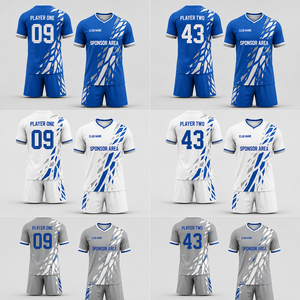 เสื้อฟุตบอลแขนสั้นพิมพ์ลายแบบซับลิเมชั่นตามสั่ง เนื้อผ้าโพลีเอสเตอร์ 100% ระบายอากาศได้ดี เทคโนโลยีดูดซับความชื้น รับผลิตแบบ OEM สำหรับสโมสร - Product Image 6