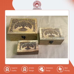 Bulk Distributor Selling Top Quality Engraved Mango Wood <b>Box</b> Rectangle <b>Brown</b> Wooden <b>Storage</b> <b>Box</b> for Kitchen Use - Product Image 2