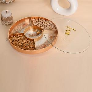 Plato Giratorio para Frutos Secos con Tapa de Cristal, Servidor de Lujo en Dorado para Regalos Festivos - Product Image 2