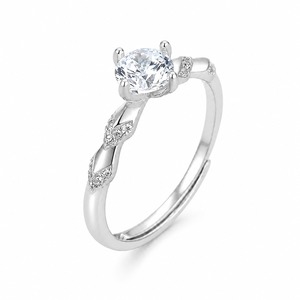 Anillo de Compromiso de Plata 925 con Diamante Redondo para Mujer, Engaste de Garras, Estilo Clásico - Product Image 2