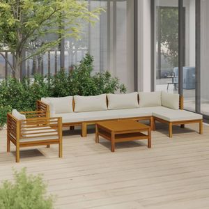 Conjunto de Muebles de Jardín Modulares Medianos de Madera Maciza de Acacia Color Crema - Product Image 1