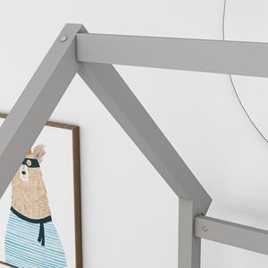 Letto in Legno per Bambini Misura Twin con Struttura a Tetto di Casa Grigio e Sponde di Sicurezza - Product Image 2