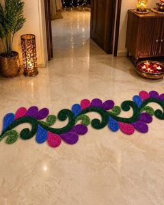 Tapete Rangoli con Diseño Calado para Decoración de Entrada del Hogar en Diwali |   Decoración Floral Hecha a Mano para Puerta y Suelo, para Decoración Festiva del Hogar - Product Image 6