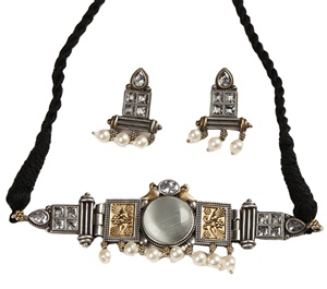 Conjunto de Joyería para Mujer en Plata Antigua Oxidada de Dos Tonos con Circonita Monalisa, Joyería de Boda, Regalo para Ella - Product Image 1