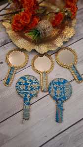 Decorative Brocade hand held <b>mirror</b> for giveaways for wedding haldi mehndi baby shower Favors henna nights dholki nights - Product Image 6