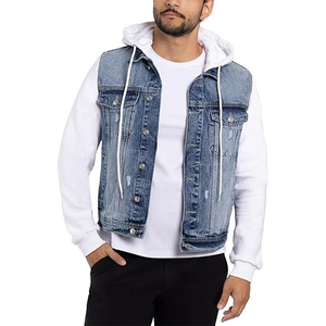 Wholesale OEM High Quality <b>Men</b> Denim Jacket with Hoody Casual <b>Jeans</b> with Hood Blue Denim Shirts Hoodies <b>Men</b> Clothing - Product Image 2