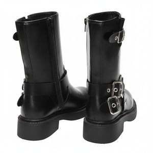 Botines de mezclilla transpirables con cordones y tacón cuadrado para mujer, estilo gótico con detalle de hebilla - Product Image 3