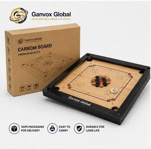 กระดานคารอมพกพา Ganvox Global ขนาด 74 ซม. ทำจากไม้ รูปทรงสี่เหลี่ยม พร้อมเหรียญ 19 ชิ้น ไม้ตีมาตรฐานสำหรับการแข่งขัน เหมาะเป็นของขวัญสำหรับครอบครัว - Product Image 2