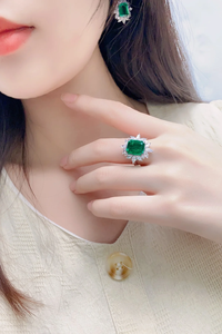 <b>Emerald</b> Cut Gemstone <b>Ring</b> With Diamond Accents 925 <b>Silver</b> Rhodium Plated Prong Setting Women's Classic Engagement <b>Ring</b> - Product Image 6