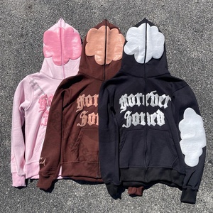 Tùy Chỉnh Thời Trang Phố Dày 100% Cotton Pháp Terry 3D Bọt Phun In Đầy Đủ Zip up Mens Hoodies & Áo Nỉ - Product Image 5
