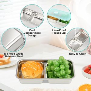 Set di 8 Contenitori Bento in Acciaio Inox da 30 oz, Ermetici, con 2 Scomparti, per Pranzo e Snack, Ideali per Persone Impegnate - Product Image 2