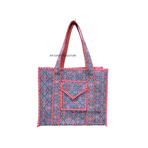 Bolsos Tote Hechos a Mano con Estampado Jaipuri, Ecológicos, con Bolsillos de Diseño Personalizado, Acolchados, para la Playa o Compras, con Forro Gigham para Mujer - Product Image 5