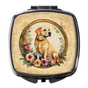 Femmes Filles Jaune Labrador Retriever Fleurs Compact Pliant Miroir de Maquillage Portable Voyage Miroir de Maquillage Décoratif - Product Image 1