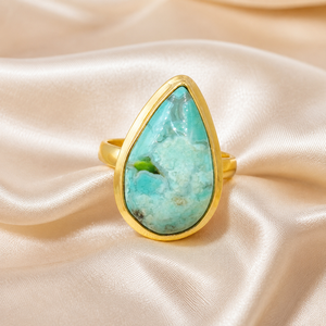 Bague en turquoise naturelle Kingman en forme de poire, en argent sterling 925, sertie à la main, bijou statement pour femme, style bohème, or rose et jaune - Product Image 5