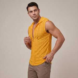 Débardeur tricoté à capuche sans manches pour homme, vert uni, décontracté, respirant, coupe ajustée, fermeture éclair sur le devant, longueur standard - Product Image 3
