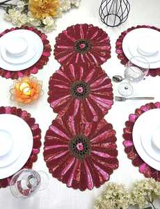 Handmade Oriental Fabric <b>Table</b> <b>Runner</b> Irregular Shape <b>Teal</b> Floral Design Luxury Style Ali Fashion Art AFA01 Mats Pads 5mm Thick - Product Image 1