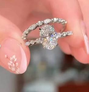 Anillo de Diamante Cultivado en Laboratorio de Corte Ovalado de 2 Quilates, Conjunto Nupcial Vintage, Regalo de Aniversario de Bodas, Certificación IGI, Oro Blanco Sólido de 10K/14K/18K - Product Image 6