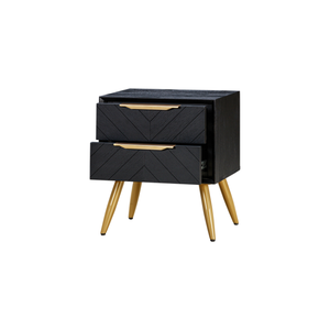 Modern <b>Wooden</b> <b>Bedside</b> <b>Table</b> With Chevron Pattern Drawer, Compact Nightstand For Bedroom Furniture <b>And</b> Contemporary Home Decor - Product Image 1