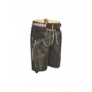 Shorts bavarois taille haute en cuir véritable, style bermuda décontracté, broderie artisanale en daim de vache véritable - Product Image 2