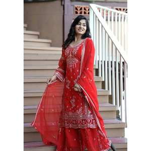 Embroidery Work Lace Border on <b>Party</b> Wear Kurti Plazzo Elegant <b>Jumpsuit</b> with Lace Detail - Product Image 5