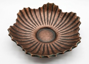 Copper Decorative Tray Round <b>Rustic</b> Design Antique Weathering Finish Single Piece Abstract Pattern - Product Image 1